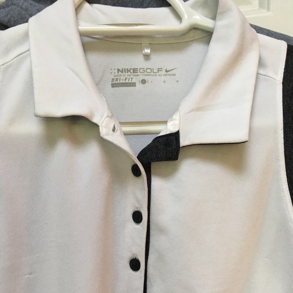 NIKE Golf - Court or Course. Women’s Dri-Fit sleeveless blouse- white w/blk trim